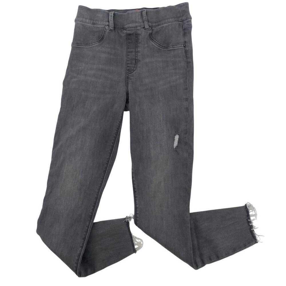 SPANX Size Small Gray Pull-On Skinny Shaping Jeggings Distressed Hem Charcoal